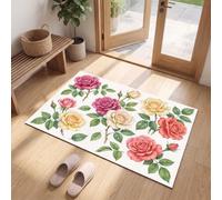 MLSOWM Felpudo Entrada Casa 60x90cm, Alfombra Puerta Flores En Acuarela | Tapete Perfil Bajo Rosa, Súper Absorbente, Antideslizante, Lavable para Entradas, Interiores y Cocinas