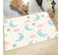 MLSOWM Felpudo Entrada Casa 80x120cm Alfombra Atrapapolvo Luna, Estrellas, Nubes, Alfombrilla Pasillo Antideslizante Tema De Buenas Noches Tapete Absorbentes Lavable para una Entrada Limpia, Crema