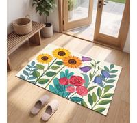 MLSOWM Felpudo Entrada Casa Plantas Minimalistas Nórdicas 60x90cm | Alfombra Salón Girasol Rosa Campanilla Antideslizante, Lavable, Suave de Pelo Corto para Dormitorio, Pasillo, Cocina,