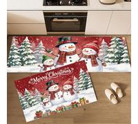 MLSOWM Juego de 2 Alfombra Cocina Familia Muñecos Navideños, 43x75cm+43x120cm | Alfombrilla Muñeco Nieve Pino Regalo, Antideslizante, Lavable, Cómodos, Decorativo para Fregadero, Lavandería, Lacre