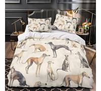 MMDASBVPE Perros Galgos Funda de Edredón Microfibra Suave 3 Piezas Impresión 3D Cremallera Oculta con Fundas de Almohada Transpirable Animal de Acuarela Funda Edredon for Familia Single（140x200cm）