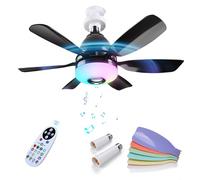 MMOBIEL Ventilador de Techo con Luz y Altavoz Bluetooth Lámpara LED Regulable (3000K a 6500K) con Mando, 7 Colores RGB, Música Sincronizada, 3 Velocidades, 2x6 Aspas, Casquillo Rosca E27- Negro
