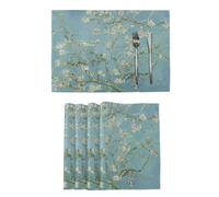 Mnsruu Van Gogh - Juego de 6 manteles individuales con diseño de almendros y flores, para mesa de comedor, cocina, fácil de limpiar, lavable