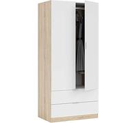 Mobelcenter - Armario 2 Puertas 2 Cajones - Armario Matrimonio o Juvenil - Acabado Color Blanco Artik y Roble Canadian - Medidas: Ancho: 81 cm x Fondo: 52 cm x Alto: 180 cm - (0906)