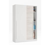 MOBELCENTER - Armario 2 Puertas Correderas Elliot Juvenil, 3 estantes y Barra de Colgar - Blanco Artik y Blanco Velho - 120 cm x 50 cm x 200 cm (1384)