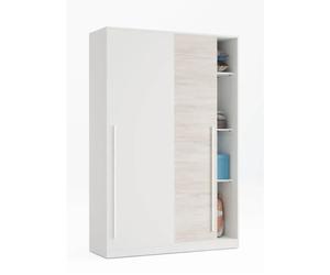 MOBELCENTER - Armario 2 Puertas Correderas Elliot Juvenil, 3 estantes y Barra de Colgar - Blanco Artik y Blanco Velho - 120 cm x 50 cm x 200 cm (1384)