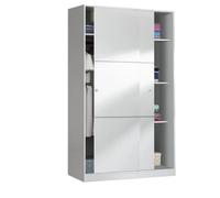 MOBELCENTER - Armario 2 Puertas Correderas Matrimonio o Juvenil con 3 estantes y Barra de Colgar - Blanco Brillo - 120cm x 50cm x 200cm (1415)