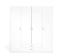 MOBELCENTER - Armario 4 puertas y 2 cajones Roma, Acabado Blanco Mate, Armario gran almacenamiento, Medidas: 198cm x 215cm x 51cm (1562)