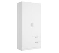 MOBELCENTER - Armario Matrimonio o Juvenil 2 Puertas 2 Cajones Maxi - Color Blanco - Medidas: Ancho: 100 cm x Fondo: 52 cm x Alto: 215 cm - (1210)