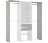 MOBELCENTER - Armario Vestidor con 2 Cajones con Barras y Baldas - Blanco Artik y Gris Cemento - Ancho: 179 cm x Alto: 202 cm x Fondo: 50 cm (1264)