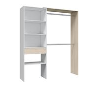 Mobelcenter - Armario Vestidor con Cajón - Armario Vestidor Reversible con 2 Barras, 4 Estantes y 1 Cajón - Acabado Color Blanco y Roble - Ancho: 158 cm x Fondo: 40 cm x Alto: 187 cm - (1228)