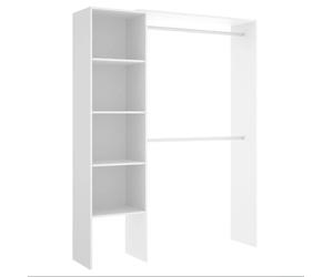 MOBELCENTER - Armario Vestidor Suit Reversible con 2 Barras y 4 Estantes - Color Blanco - Ancho: 140-110 cm x Fondo: 40 cm x Alto: 187 cm - (1203)