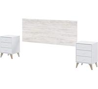 Mobelcenter - Cabezal y 2 Mesitas de Noche Sweet - Cabecero Matrimonio y 2 Mesitas de Noche - Color Blanco Artik y Blanco Velho - Medidas: Ancho: 240 cm x Fondo: 33 cm x Alto: 101 cm - (1107)