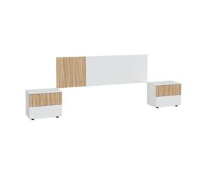 MOBELCENTER - Cabezal y mesitas Dormitorio Ethna - Color Blanco Artik y Natur - Ancho: 166 cm x Fondo: 3 cm x Alto: 50 cm (1428)