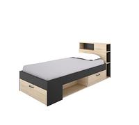 Mobelcenter, Cama Juvenil e Infantil Lanka de 90x190 con Cajones y Estantería, Color Grafito y Natural, Medidas: Ancho: 99 cm x Fondo: 218 cm x Alto: 96 cm (1349)