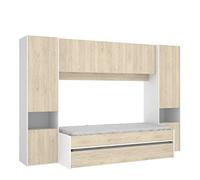Mobelcenter - Cama Juvenil Nido con Altillo Kwai - Cama Juvenil Nido con 2 Armarios Altos y Altillo - Acabado Color Blanco y Natural - Ancho: 303 cm x Fondo: 97 cm x Alto: 203 cm - (1206)