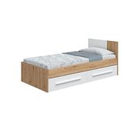 Mobelcenter, Cama Juvenil Noa con Cajones, Cama Infantil o Juvenil 90x190 con Cabezal y cajones, Acabado Color Roble Nodi y Blanco Artik, Medidas: Ancho: 97 cm x Fondo: 196 cm x Alto: 77 cm (1325)