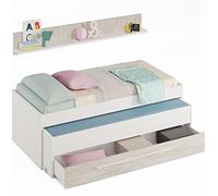 Mobelcenter, Cama Nido Juvenil Elliot 2 Camas 1 Cajón 1 Estante, Cama Doble Juvenil con 2 Camas 1 Cajón, Color Blanco Artik y Blanco Velho, Medidas: Ancho: 199 cm x Fondo: 96 cm x Alto: 65 cm (1383)