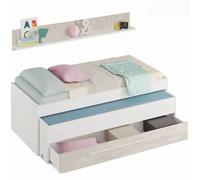MOBELCENTER - Cama Nido Juvenil Elliot 2 Camas 1 Cajón 1 Estante - Color Blanco Artik y Blanco Velho - Ancho: 199cm x Fondo: 96cm x Alto: 65cm (1383)