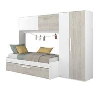 MOBELCENTER- Cama Nido Puente con Armario Artik Reversible, Blanco/Cascina, Puente 4 Puertas y Armario 2 Puertas (1600)