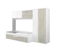 Mobelcenter, Cama Nido Puente con Armario Artik Reversible, Color Blanco y Cascina, 90x200 cm, Espacio de almacenaje, Medidas: Ancho: 298,4 cm. x Fondo: 96,5 cm. x Alto: 203,3 cm. (1600)