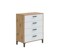 MOBELCENTER - Cómoda 5 Cajones Velvet, Acabado en Color Roble Nodi y Blanco Artik, Medidas: Ancho: 77.5 cm. x Fondo: 40 cm. x Altura: 94 cm. (1519)