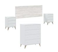 Mobelcenter, Conjunto Dormitorio Matrimonio Sweet, Color Blanco Artik y Blanco Velho, Cabezal para Camas de 135 y 150 cm, 2 Mesitas de 3 cajones y Cómoda de 4 cajones (P0029)
