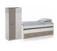 Mobelcenter, Dormitorio Juvenil Ares, Conjunto Dormitorio Infantil Juvenil Color Blanco Alpes y Basalto, Cama Nido con 2 Cajones y Armario 2 Puertas con Barra de Colgar y 2 estantes (P0015)