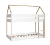 MOBELCENTER - Litera Montessori, Litera Infantil con Techo, Acabado en Blanco y Natural, Somieres incluidos, Medidas: 199,5cm x 96,6cm x 183,5cm (1526)