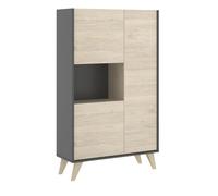 MOBELCENTER - Mueble Aparador Alto 3 Puertas Moderno - Acabado Color Grafito y Natural - Medidas: Ancho: 81 cm x Fondo: 43 cm x Alto: 135 cm - (1087)
