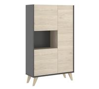 MOBELCENTER - Mueble Aparador Alto 3 Puertas Moderno - Acabado Color Grafito y Natural - Medidas: Ancho: 81 cm x Fondo: 43 cm x Alto: 135 cm - (1087)