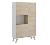 MOBELCENTER - Mueble Aparador auxiliar Alto 3 Puertas - Color Blanco y Natural - Medidas: Ancho: 81 cm x Fondo: 43 cm x Alto: 135 cm - (1253)