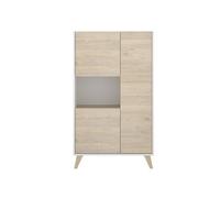 MOBELCENTER - Mueble Aparador auxiliar Alto 3 Puertas - Color Blanco y Natural - Medidas: Ancho: 81 cm x Fondo: 43 cm x Alto: 135 cm - (1253)
