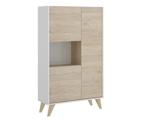 MOBELCENTER - Mueble Aparador auxiliar Alto 3 Puertas - Color Blanco y Natural - Medidas: Ancho: 81 cm x Fondo: 43 cm x Alto: 135 cm - (1253)