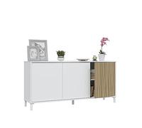 Mobelcenter, Mueble Aparador Moderno, Bufet Blanco y Natur, Aparador Comedor Ethna. Medidas: 154 cm Ancho x 74 cm Alto x 40 cm Fondo