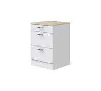 Mobelcenter, Mueble Bajo de Cocina con 3 Cajones de Estilo Moderno, Acabado Color Blanco Brillo y Roble Canadian, Medidas: Ancho: 60 cm x Fondo: 60 cm x Alto: 90 cm (1536)