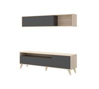 MOBELCENTER - Mueble de salón Comedor, módulo TV + Estante, Color Natural y Grafito, Medidas: 180x51x41 cm de Fondo - (1055)