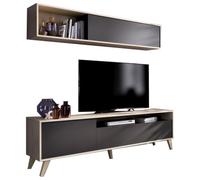 MOBELCENTER - Mueble de salón Comedor, módulo TV + Estante, Color Natural y Grafito, Medidas: 180x51x41 cm de Fondo - (1055)