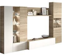 Mobelcenter - Mueble de Salón - Módulo TV, Módulo Vertical y Vitrina con Leds - Acabado Color Roble Canadian y Blanco Brillo - Medidas: Ancho: 260 cm x Fondo: 42 cm x Alto: 185 cm - (0735)