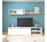 Mobelcenter, Mueble de Salón Oce 160, Módulo TV, Módulo Superior y Estante, Acabado en Color Blanco Mate y Sahara, Medidas: Ancho: 160 cm x Alto: 200 cm x Fondo: 39 cm (1568)