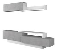 Mobelcenter, Mueble de Salón Soho Reversible, Módulo TV, Módulo Superior y Estante, Acabado en Color Blanco y Betón, Medidas: Ancho: 240 cm x Fondo: 42 cm x Alto: 50 cm (1641)