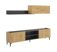 MOBELCENTER - Mueble de Salón TASS, Módulo TV, Módulo Superior y Estante - Color Nordic y Grafito - Ancho: 180 cm x Fondo: 35 cm x Alto: 45 cm (1434)