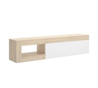 MOBELCENTER - Mueble de TV Lebo Moderno con 1 Puerta 1 Hueco - Color Natural y Blanco Brillo - Ancho: 204 cm x Fondo: 42 cm x Alto: 48 cm (1338)