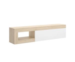 MOBELCENTER - Mueble de TV Lebo Moderno con 1 Puerta 1 Hueco - Color Natural y Blanco Brillo - Ancho: 204 cm x Fondo: 42 cm x Alto: 48 cm (1338)