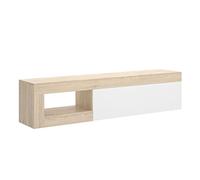 Mobelcenter, Mueble de TV Lebo, Módulo TV Moderno con 1 Puerta 1 Hueco, Acabado Color Natural y Blanco Brillo, Medidas: Ancho: 204 cm x Fondo: 42 cm x Alto: 48 cm (1338)