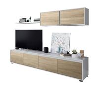 MOBELCENTER - Mueble salón Moderno Alida, Módulo TV, Módulo Superior y Estante - Blanco Artik y Roble Canadian - An: 200cm x Al: 43cm x F: cm (0903)