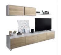 MOBELCENTER - Mueble salón Moderno Alida, Módulo TV, Módulo Superior y Estante - Blanco Artik y Roble Canadian - An: 200cm x Al: 43cm x F: cm (0903)