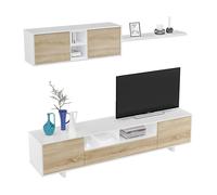 MOBELCENTER - Mueble salón Moderno Belus - Módulo TV, Módulo Superior y Estante - Blanco Brillo y Roble Canadian - 200 cm x 46 cm x 41 cm - (1086)