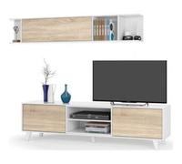 MOBELCENTER - Mueble Salón Moderno Zaiken Plus - Módulo TV y Módulo Superior - Color Roble Canadian y Blanco Brillo - 180 cm x 51 cm x 41 cm - (0736)