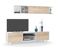 MOBELCENTER - Mueble Salón Moderno Zaiken Plus - Módulo TV y Módulo Superior - Color Roble Canadian y Blanco Brillo - 180 cm x 51 cm x 41 cm - (0736)